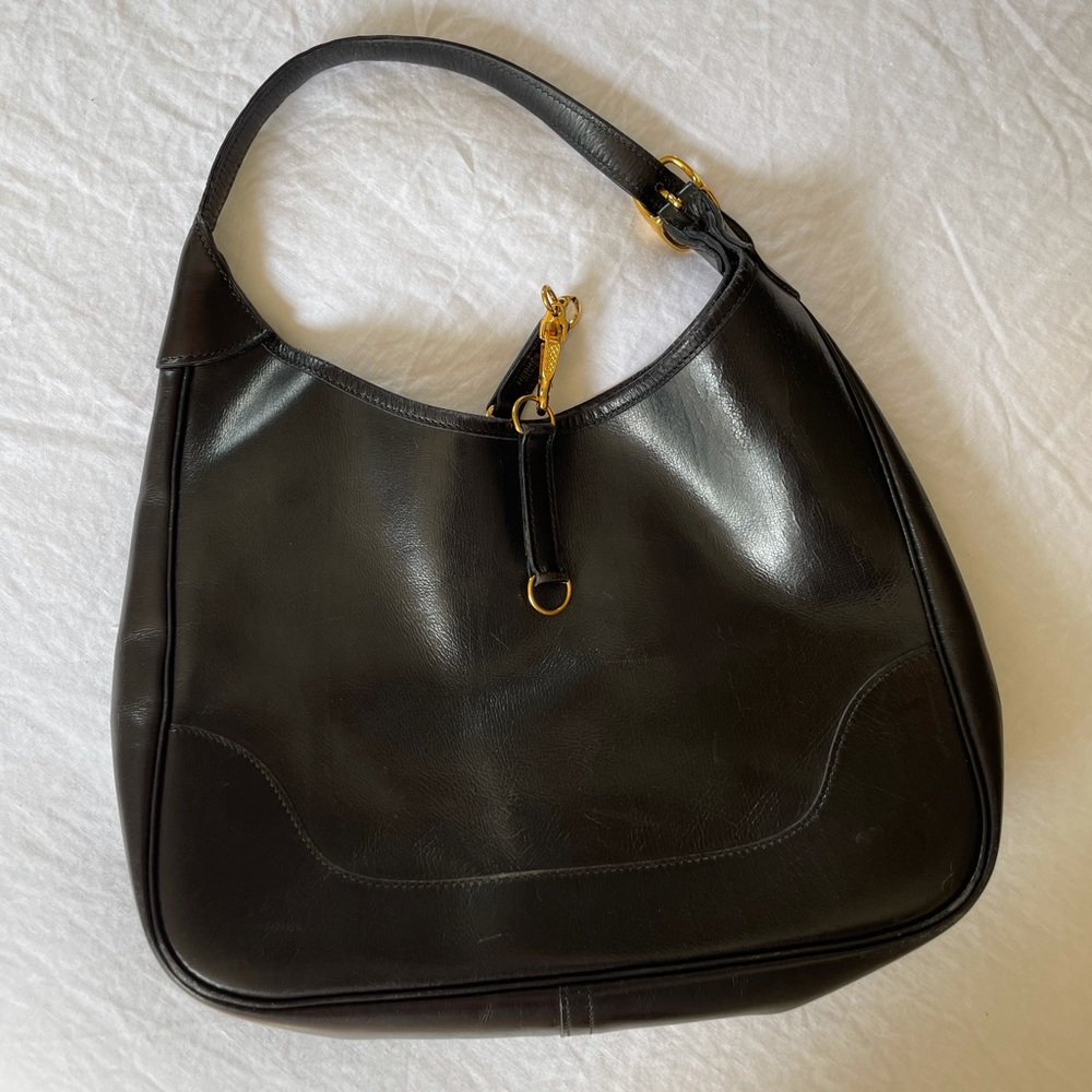 Vintage 1970s / 1980s Hermès Box Trim II Black Leather Bag with Gold Hardware